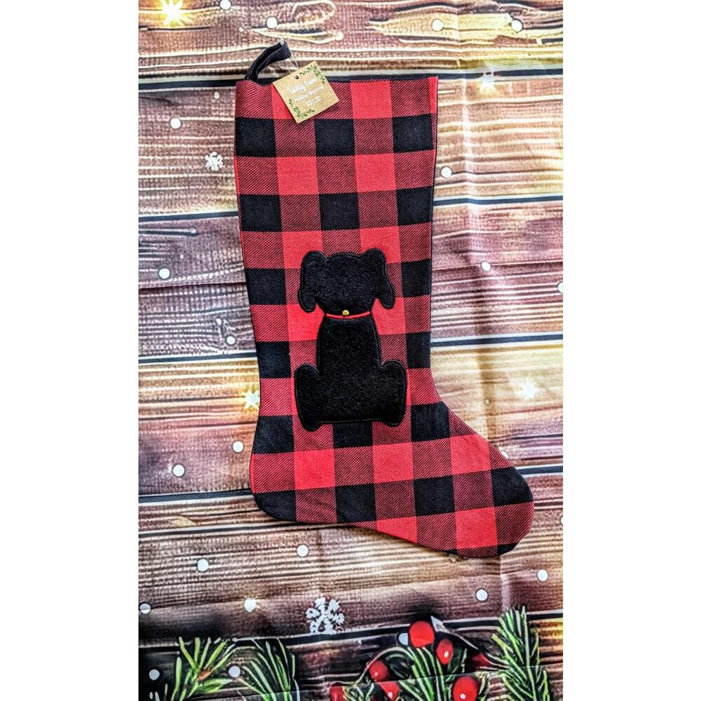 NEW Red Black Buffalo Plaid Puppy Dog Christmas Stocking With Bell Holiday